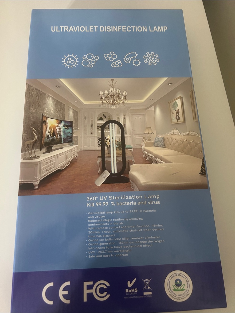 Ultraviolet Disinfection Lamp - Blue 360° UV Sterilization